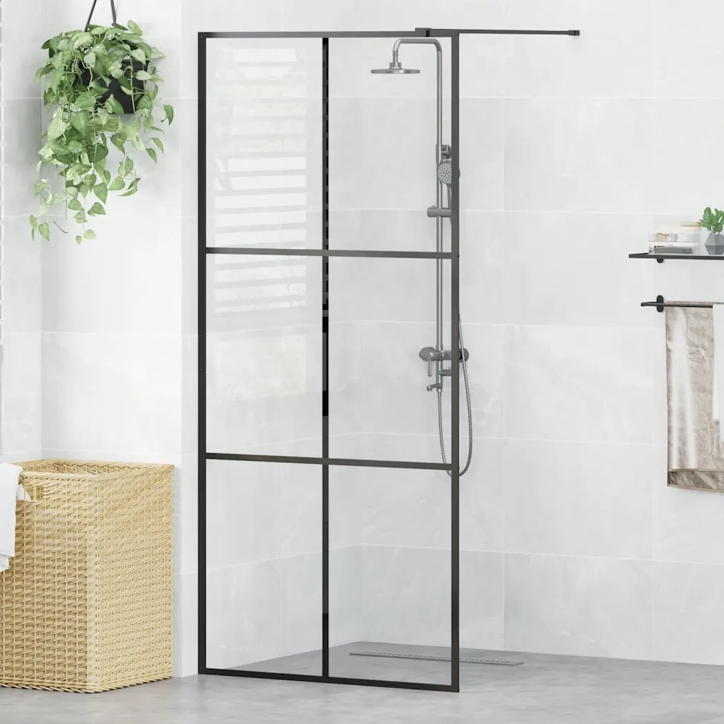 Parete per Doccia Walk-in Vetro Trasparente ESG 90x195 cm Nera 151024