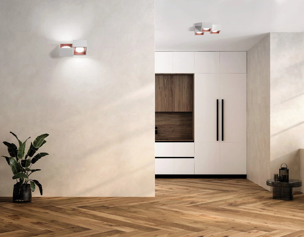 NASSO applique a Parete 2 Luci attacco GX53 Biemissiva Quadrata rame in gesso e alluminio