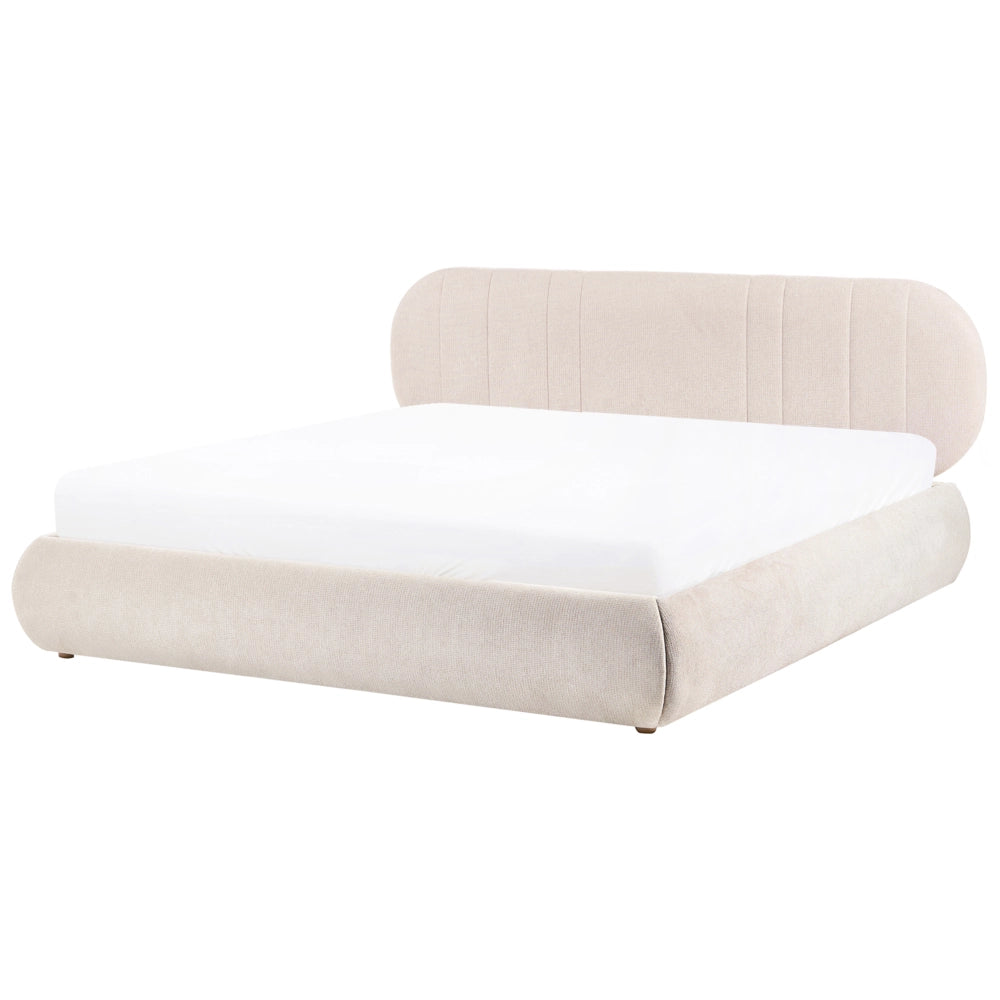 Letto matrimoniale imbottito con struttura a molle a sollevamento trapuntato 180 x 200 beige chiaro e contenitore sollevabile