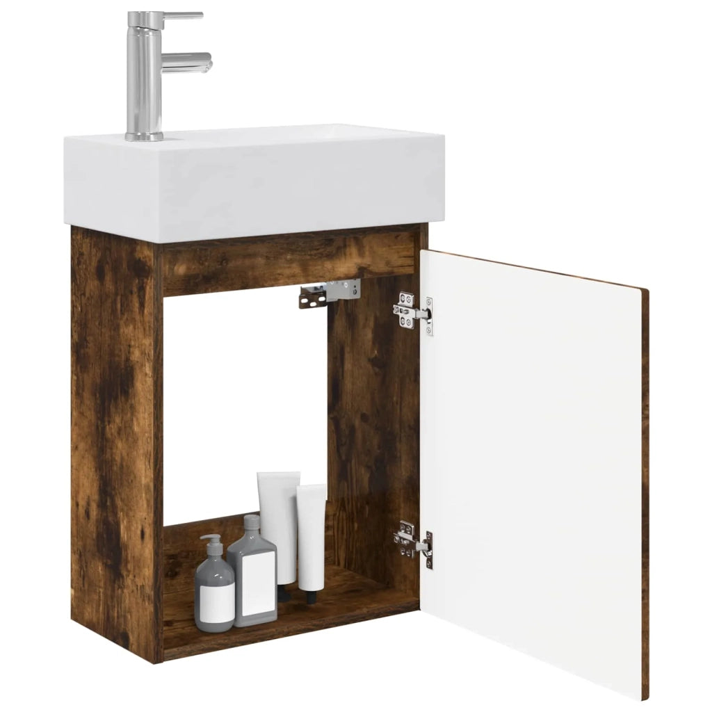 Mobile bagno con rubinetto Rovere Fumo 45,5 x 22,5 x 84 cm 889506