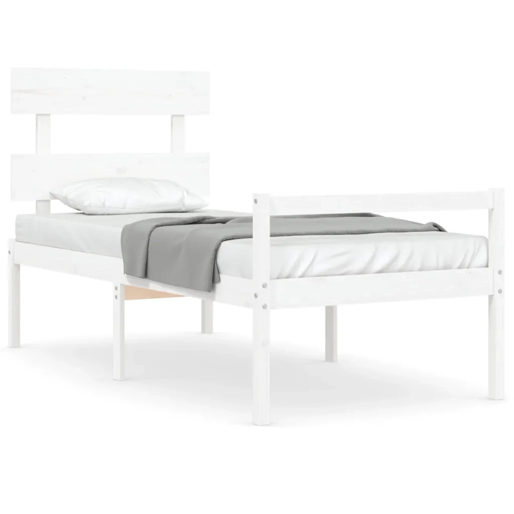 Letto per Anziani con Testiera-Struttura Letto per Anziani Bianco Single in Legno Massello 407500