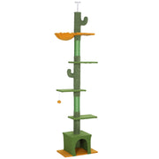 Tiragraffi a soffitto, 230-275 cm, con cuccia, pali per graffiare, pallina da gioco, mobile per gatti con dispositivo antiribaltamento, verde