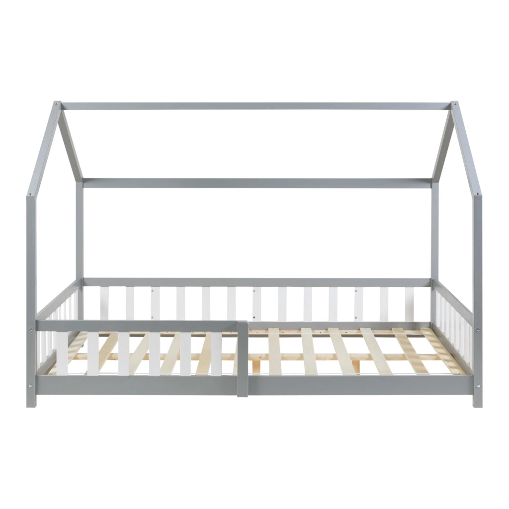 Letto Piazza e Mezza Hesel per Cameretta a Forma di Casetta 120 x 200 cm Grigio [en.casa]