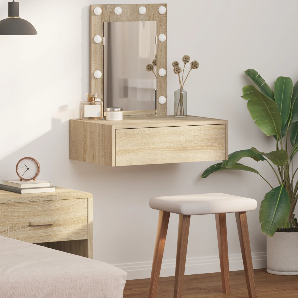Tavolo da Toeletta a Muro con Luci LED Rovere Sonoma