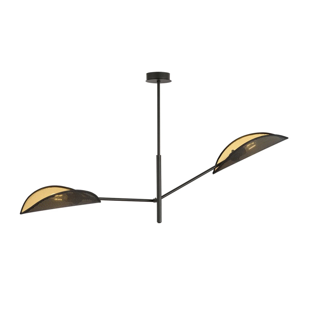 Lampadario 2 Luci Eridano In Acciao Nero E Oro Con Bracci Mobili