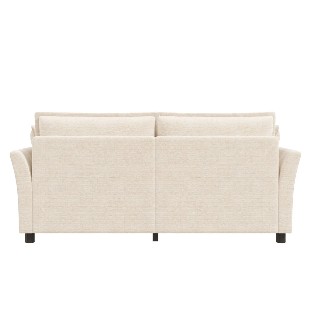 Divano 2 posti in ciniglia beige con 2 cuscini