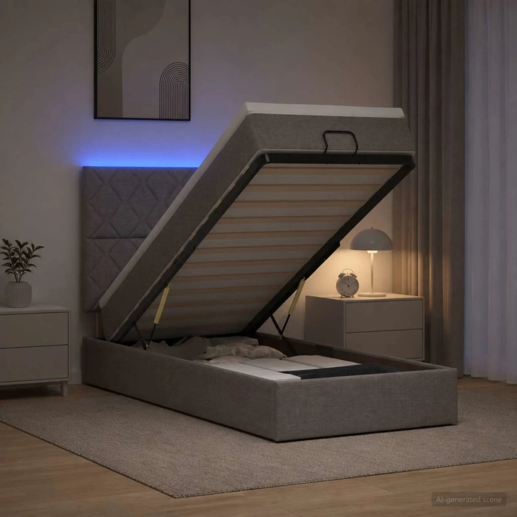 Letto Ottomano con Materasso e LED Tortora 90 x 200 cm Tessuto 3458128
