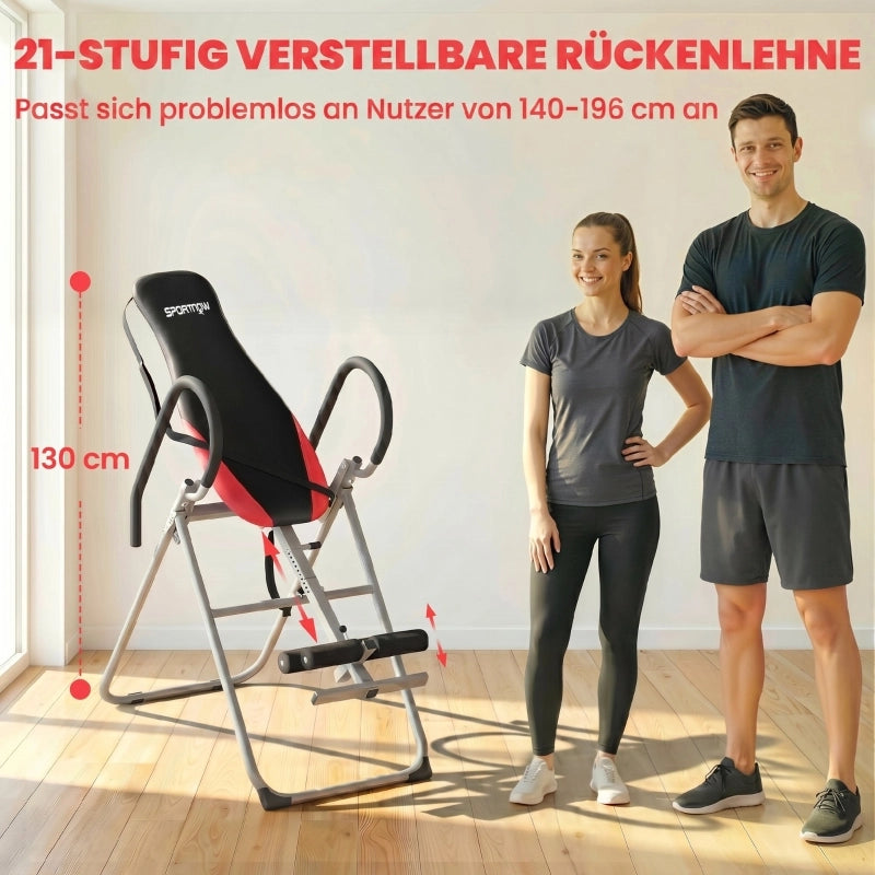 PANCA INVERSIONE PIEGHEVOLE IN ACCIAIO NERA E ROSSA, altezza 140-196 cm