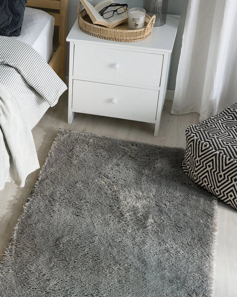 Tappeto shaggy in misto cotone e poliestere grigio 80 x 150 cm soffice pelo denso