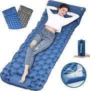 Matrassopblaasbaar, 9 cm, matrass con aria compressa, opblaasbaar, con cuscino, matrass da campeggio, outdoor, per campeggio, escursioni, viaggi a zaino e passeggiate (blu + grigio)