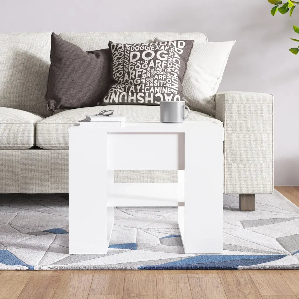 Tavolino Salotto Bianco Lucido 55,5x55x45 cm Legno Multistrato 810914