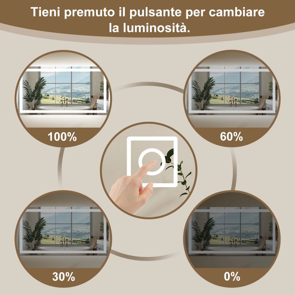 AICA Specchio Da Bagno Rettangolare Da 70x50cm con LED, Antiappannamento, 3 Temperature Colore