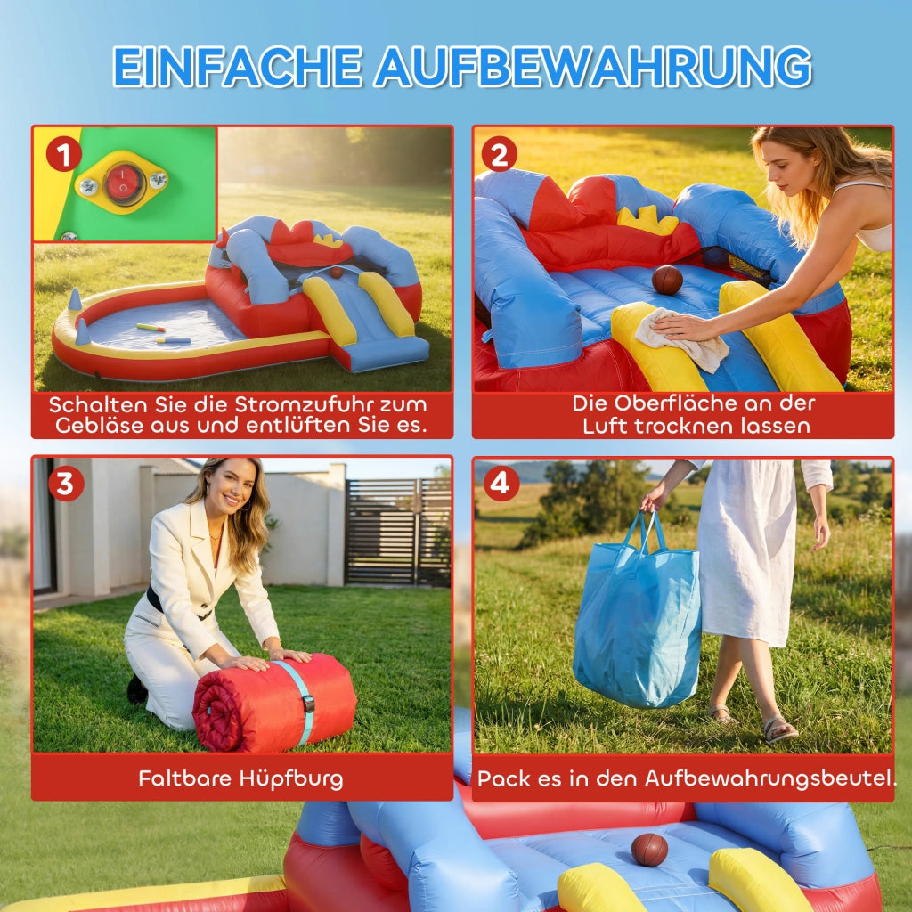 Castello gonfiabile con scivolo trampolino piscina palline pistola acqua 342x255x209 cm blu