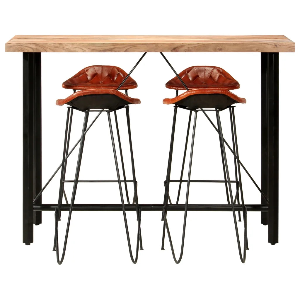 Set da Bar 5 pz in Legno Massello di Sheesham e Vera Pelle cod mxl 47690