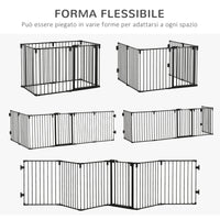 Recinto per Cani Gatti Pieghevole 362,5x2x76 cm 6 Sezioni in Acciaio Nero