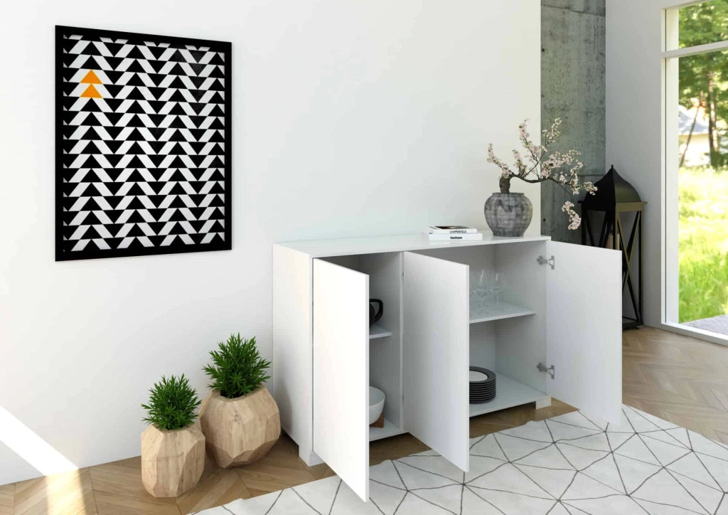 Madia 3 Ante 130x40x83 cm Lumina Bianco Lucido