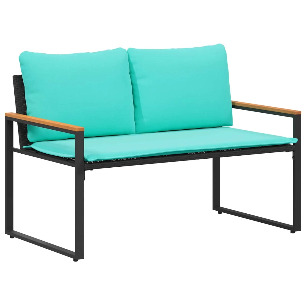 panchina con cuscino Nero e Turchese 115 x 65 x 72 cm Rattan