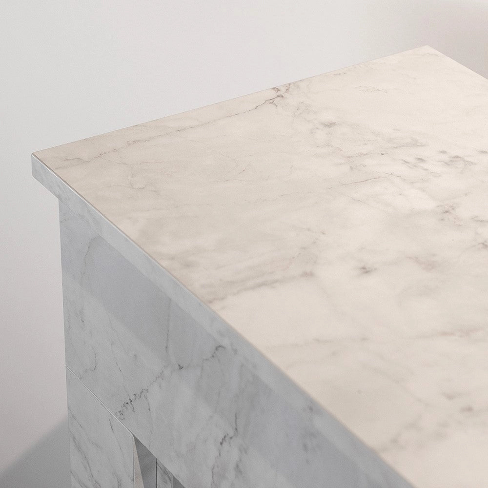 Camino a Bioetanolo da Pavimento 96x35xH96 cm Bellini Effetto Marmo Bianco