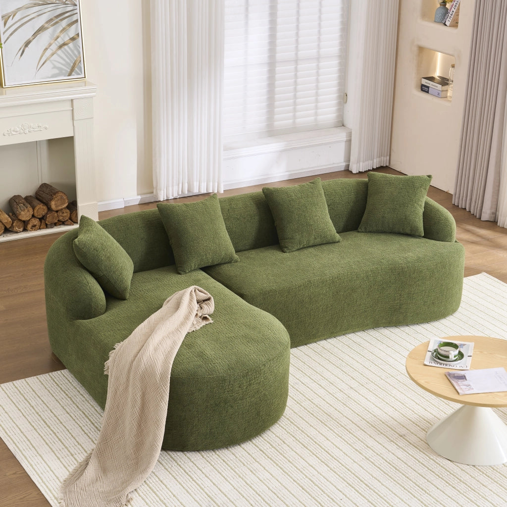 Divano modulare angolare curvo con chaise longue sinistra in chenille verde senza attrezzi 243 × 150 × 67 cm