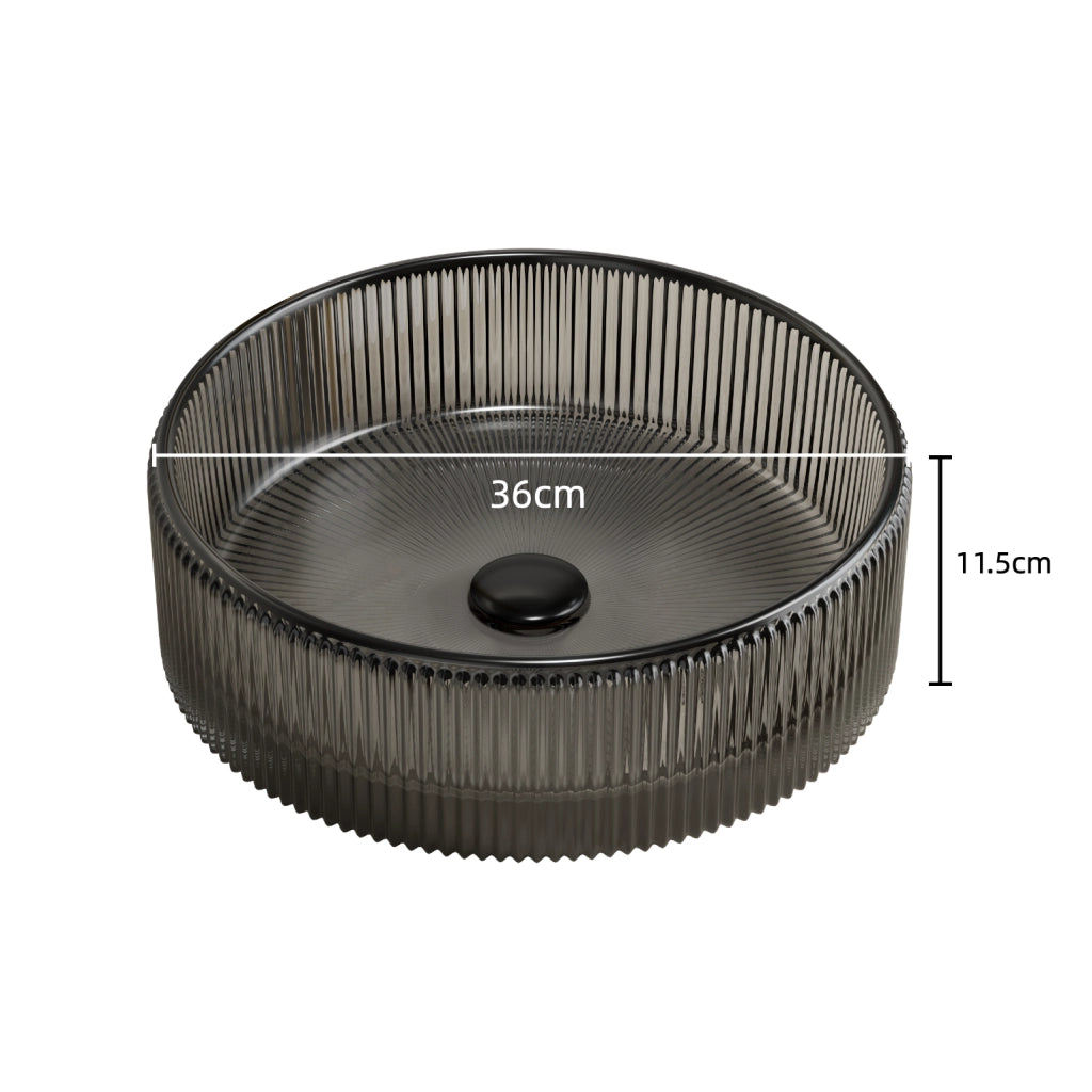Lavabo tondo 36 cm in cristallo, trasparente e nero, senza rubinetto