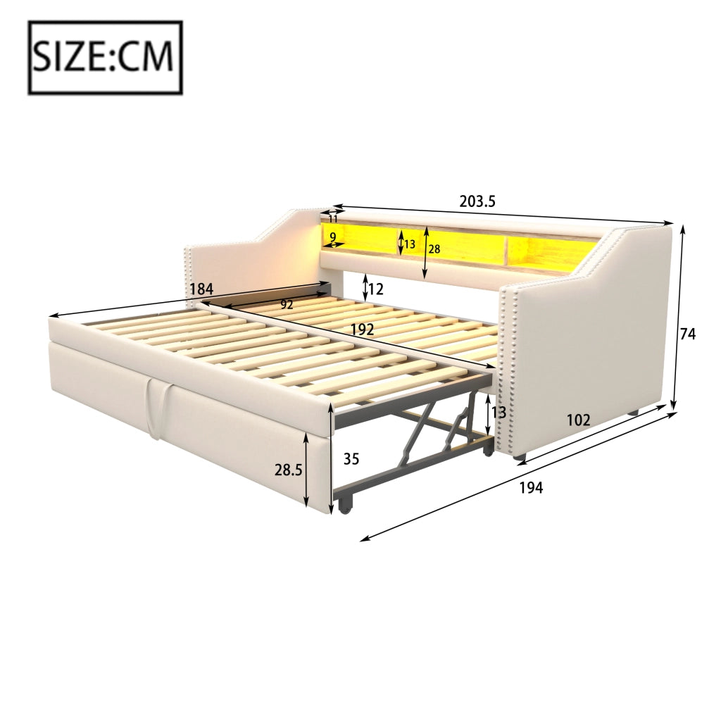 Letto divano estraibile tessuto di juta 90x190 cm