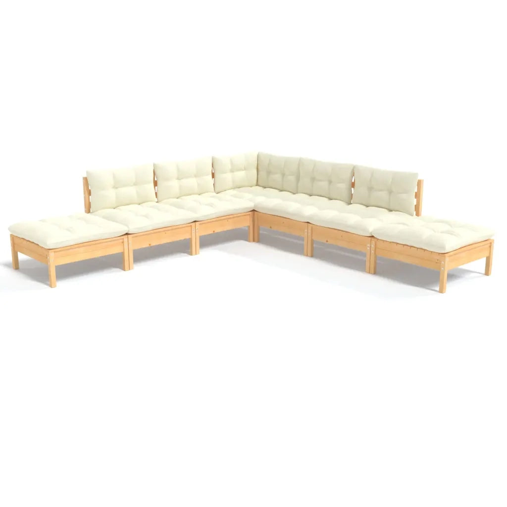 Set Salotto da Giardino 7pz con Cuscini Crema in Legno di Pino 3096322