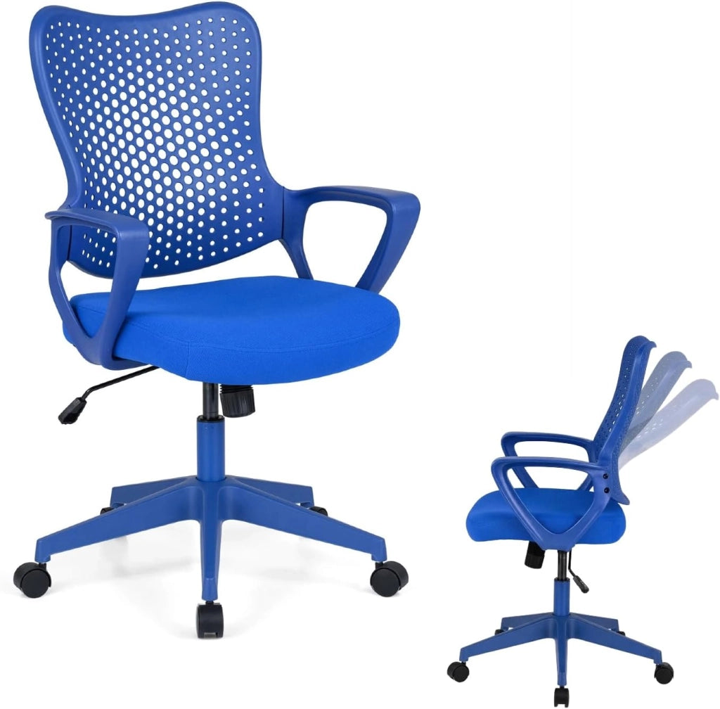 Sedia da ufficio girevole, poltrona da gioco regolabile con superficie traspirante, schienale reclinabile, sedia ergonomica per lettura, lavoro, ufficio, camera da letto, carico 150 kg (blu)