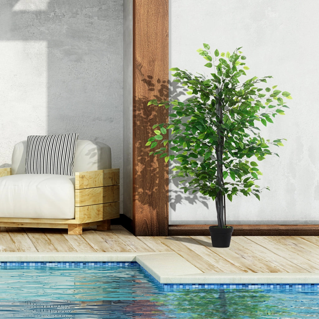 EasyComfort Albero Baniano Artificiale, Pianta Finta Decorativa Interno ed Esterno Alta 145cm, Verde
