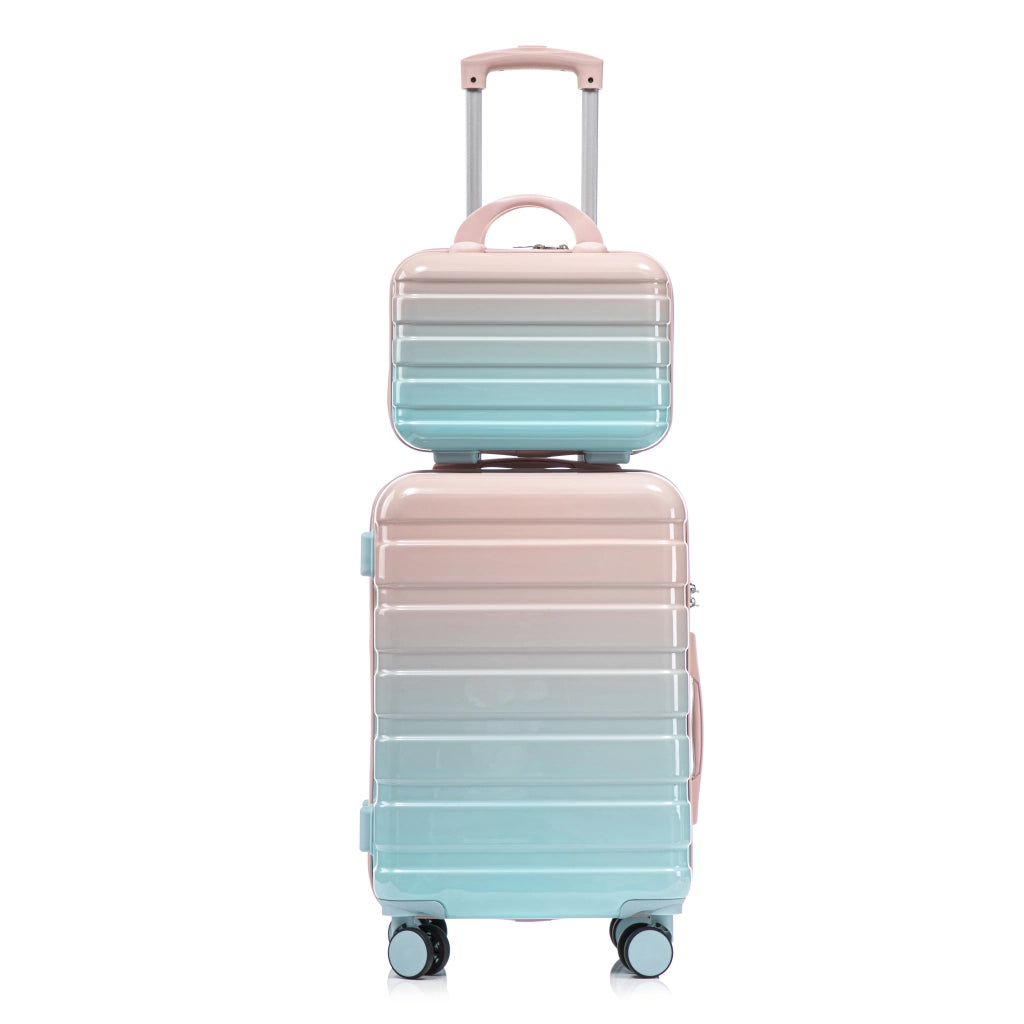 Set di valigie rigide con 4 ruote girevoli, lucchetto a combinazione e beauty case da 14 pollici in pc rosa