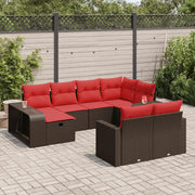 Set Divani da Giardino 10pz con Cuscini in Polyrattan Marrone