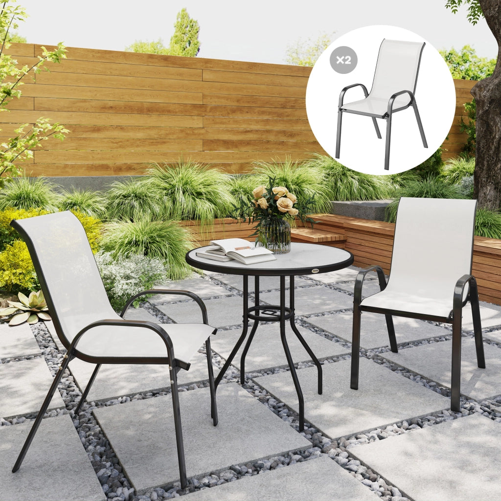Sedia da Giardino Impilabile con Braccioli ¨C Zephmum ¨C Grigio, Tessuto, Acciaio, 54x71x93 cm