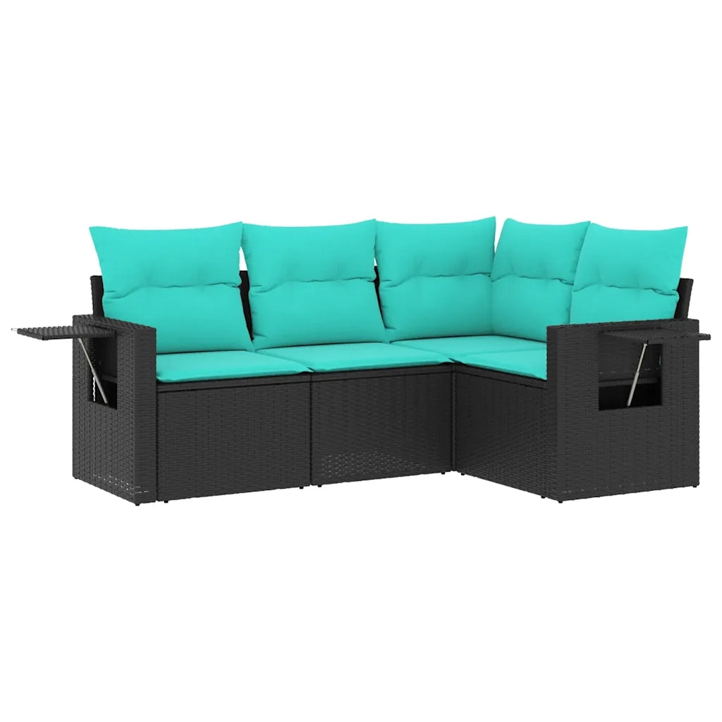 Set Divani da Giardino 4 pz con Cuscini Nero in Polyrattan 3220106