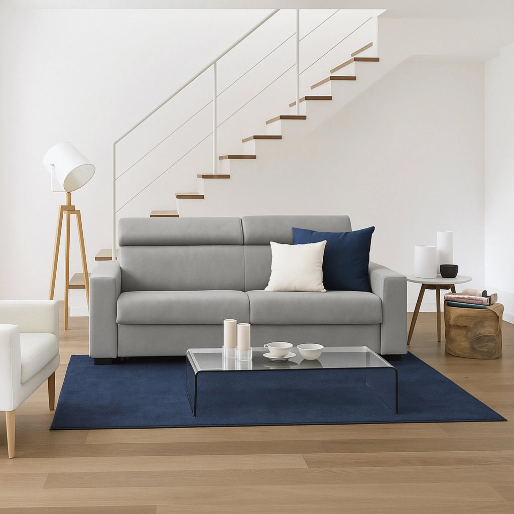Divano fisso Matrice, Divano a 3 posti, Made in Italy, SofÒ  Soggiorno, in tessuto imbottito, con poggiatesta regolabili e Braccioli standard, cm 220x95h85, Grigio