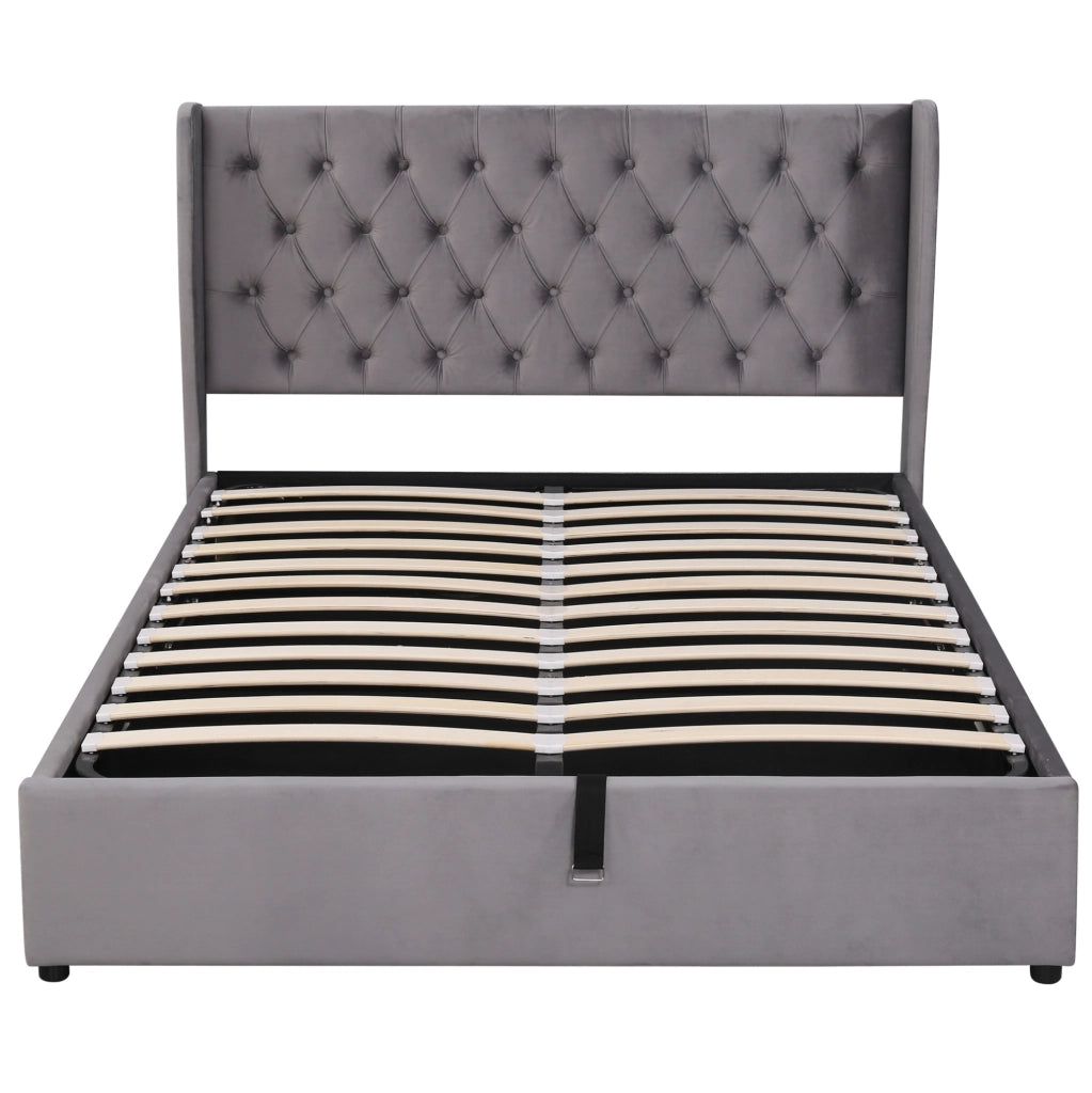 Letto matrimoniale 140x190 cm contenitore idraulico; velluto; grigio (Senza materasso)