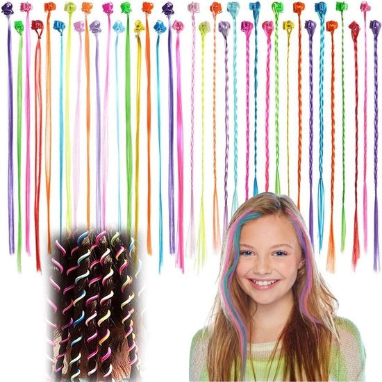 Estensioni capelline colorate 24 pezzi con clip, 32 cm - Estensioni capelline colorate per donne e ragazze da inserire nei capelli - Accessori per capelli da festa e festival con capelli artificiali