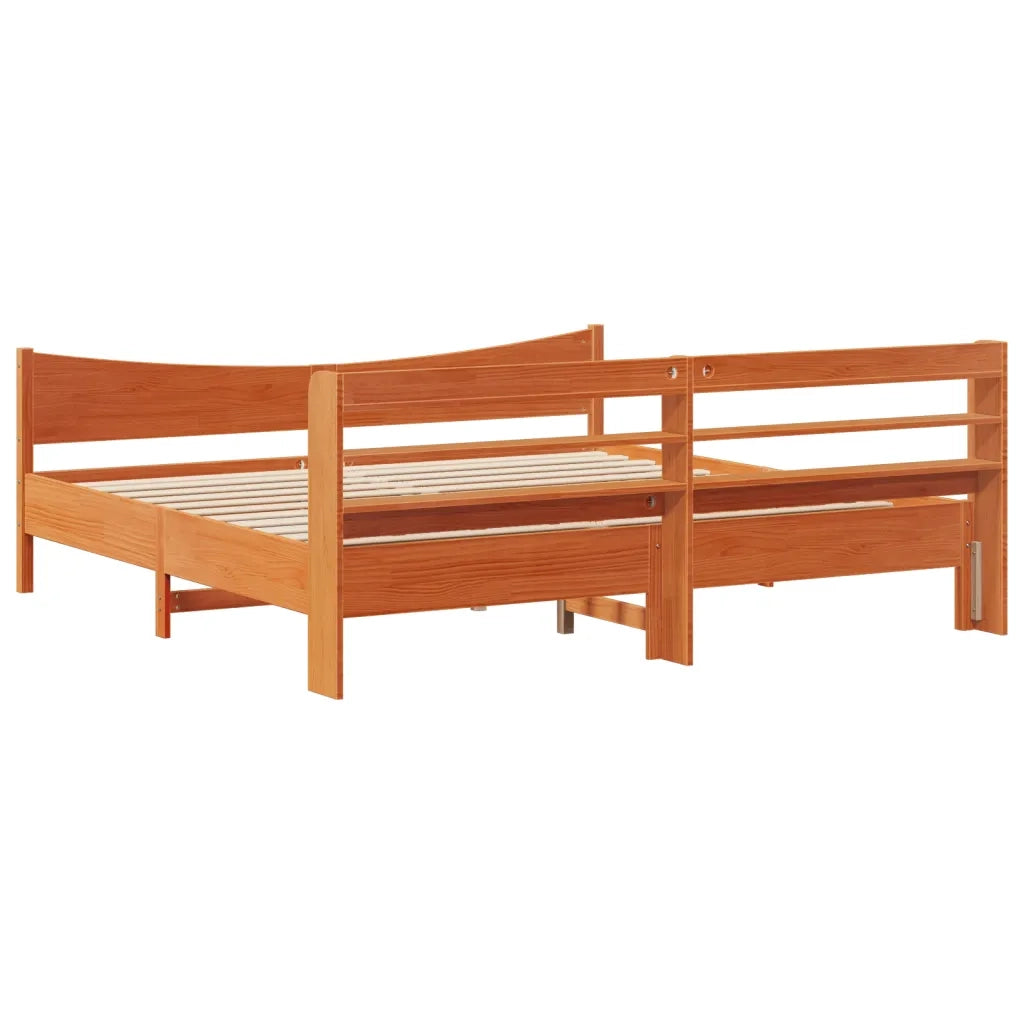 Giroletto con Testiera Marrone Cera 200x200 cm Massello Pino 3307034