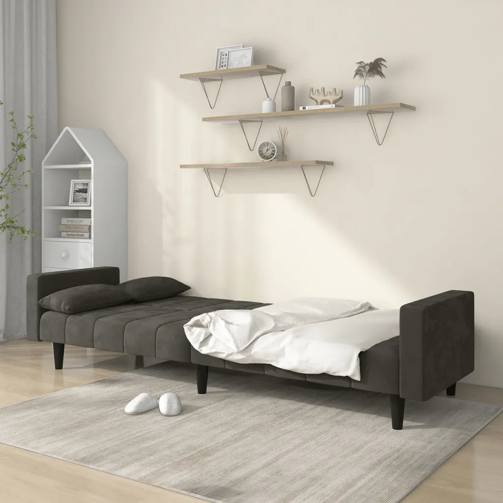 Divano Letto a 2 Posti con 2 Cuscini Grigio Scuro in Vellutocod mxl 87564