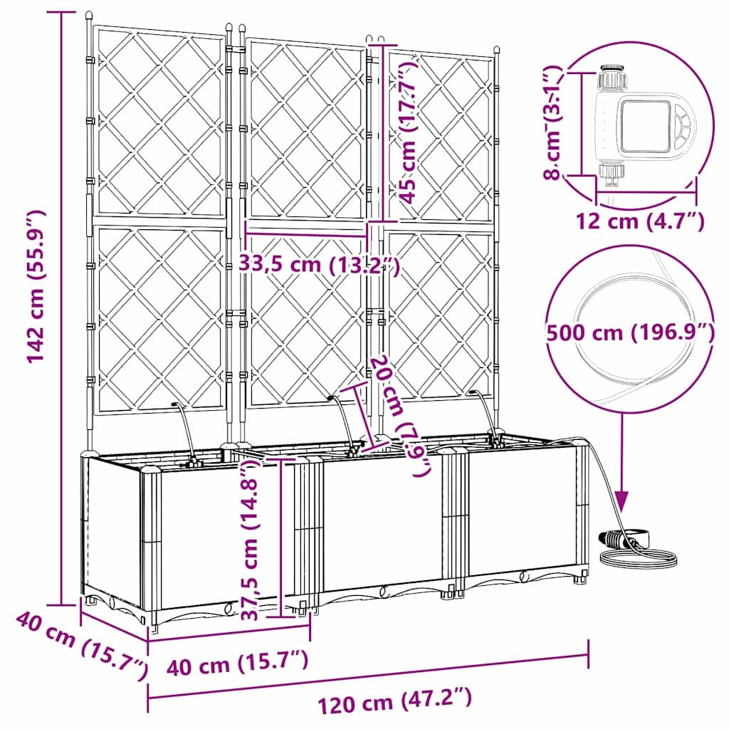 Set di 3 fioriere da giardino 120 x 40 x 142 cm con moderno ed elegante sistema di irrigazione in acciaio nero 02_0058551