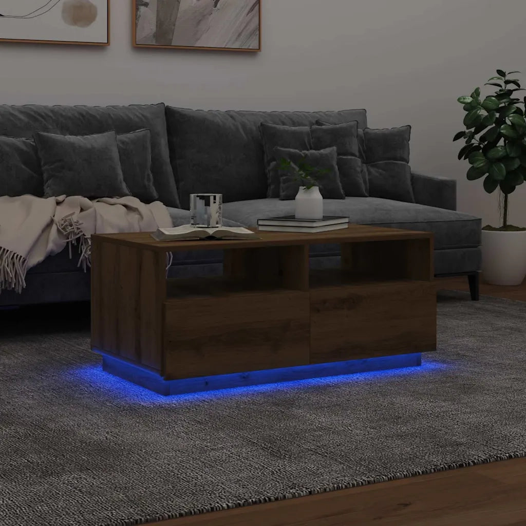 Tavolino da Salotto con Luci LED Rovere Artigianale 90x49x40 cm 857711