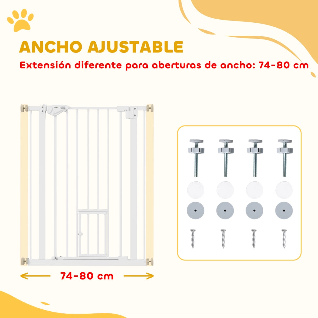 Barriera per Cani Estensibile con Porta ¨C Zephmum ¨C 74-80x91,4 cm Bianco
