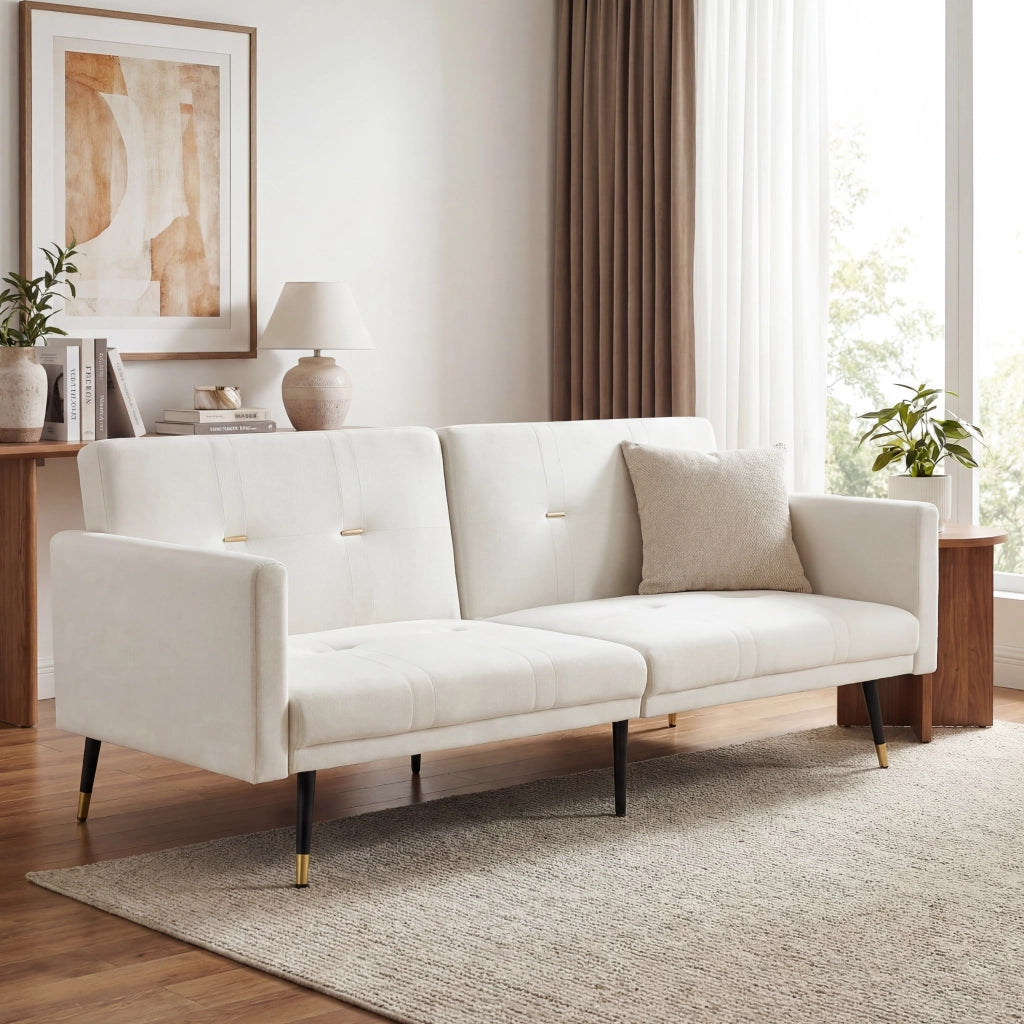 Divano letto 2 posti in velluto con schienali regolabili separatamente 5 posizioni beige 164 × 89 × 70 cm