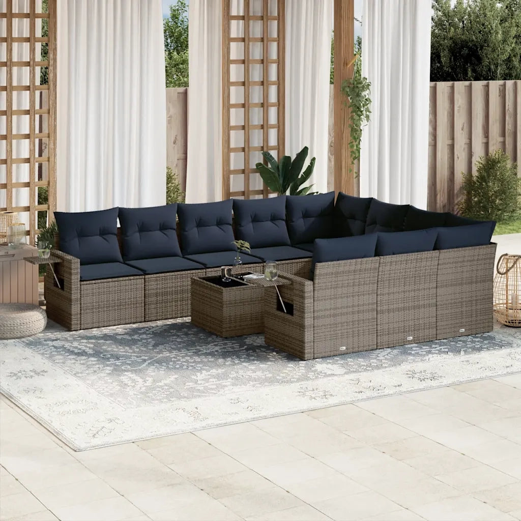Set Divani da Giardino 11 pz con Cuscini Grigio in Polyrattan 3220700