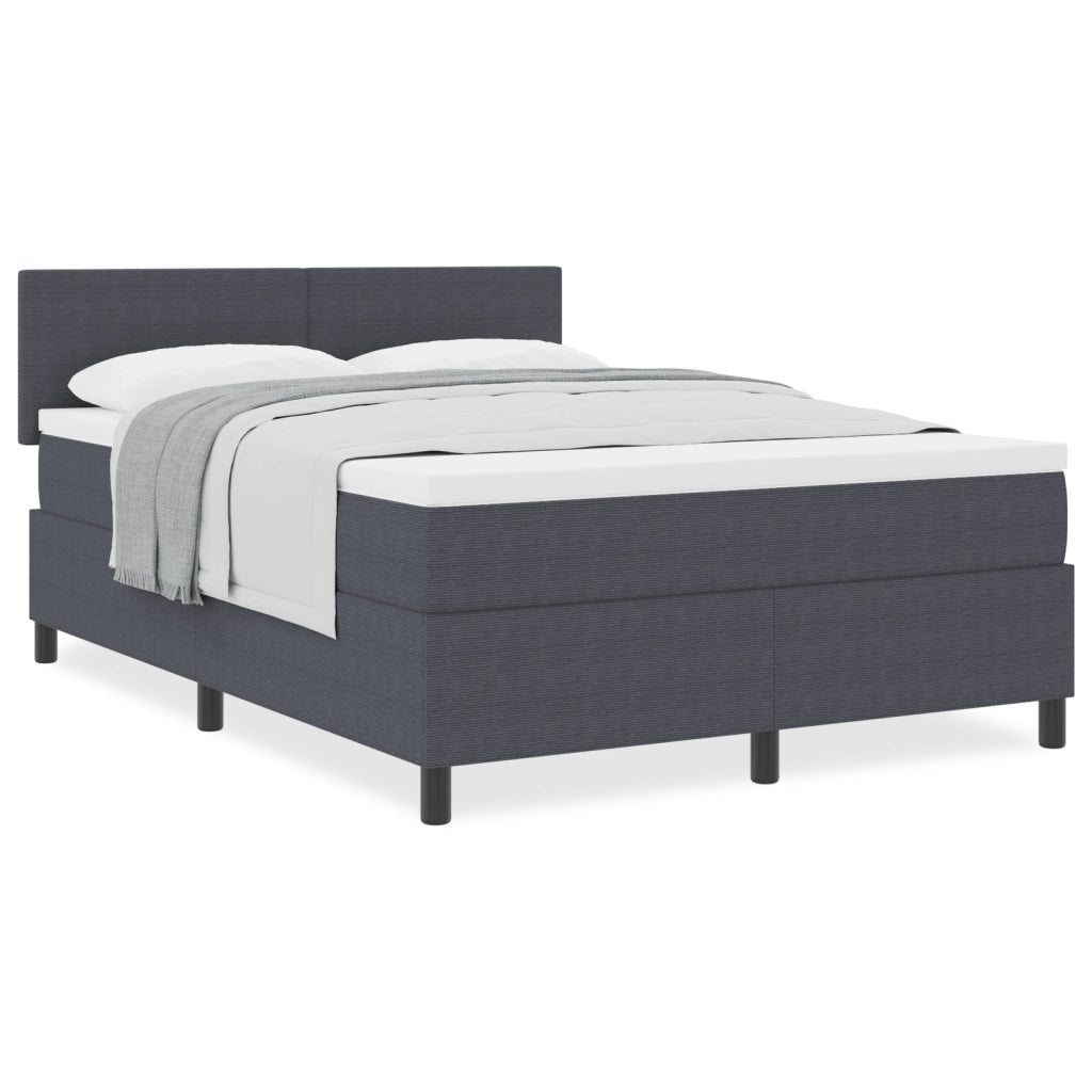 Letto a Molla con Materasso Grigio Scuro 160x200 cm Tessuto Corduroy
