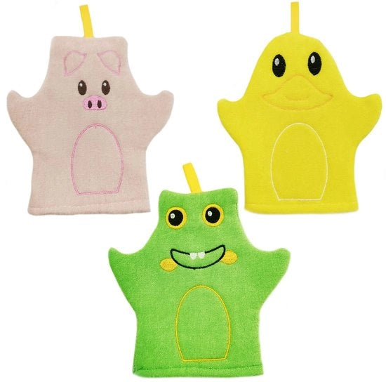 Manopole per bambino/infante - 3 pezzi - morbide/dermocompatibili - dimensioni 19x19 cm - materiale asciugamano - prevenzione cadute - manopole per lavaggio