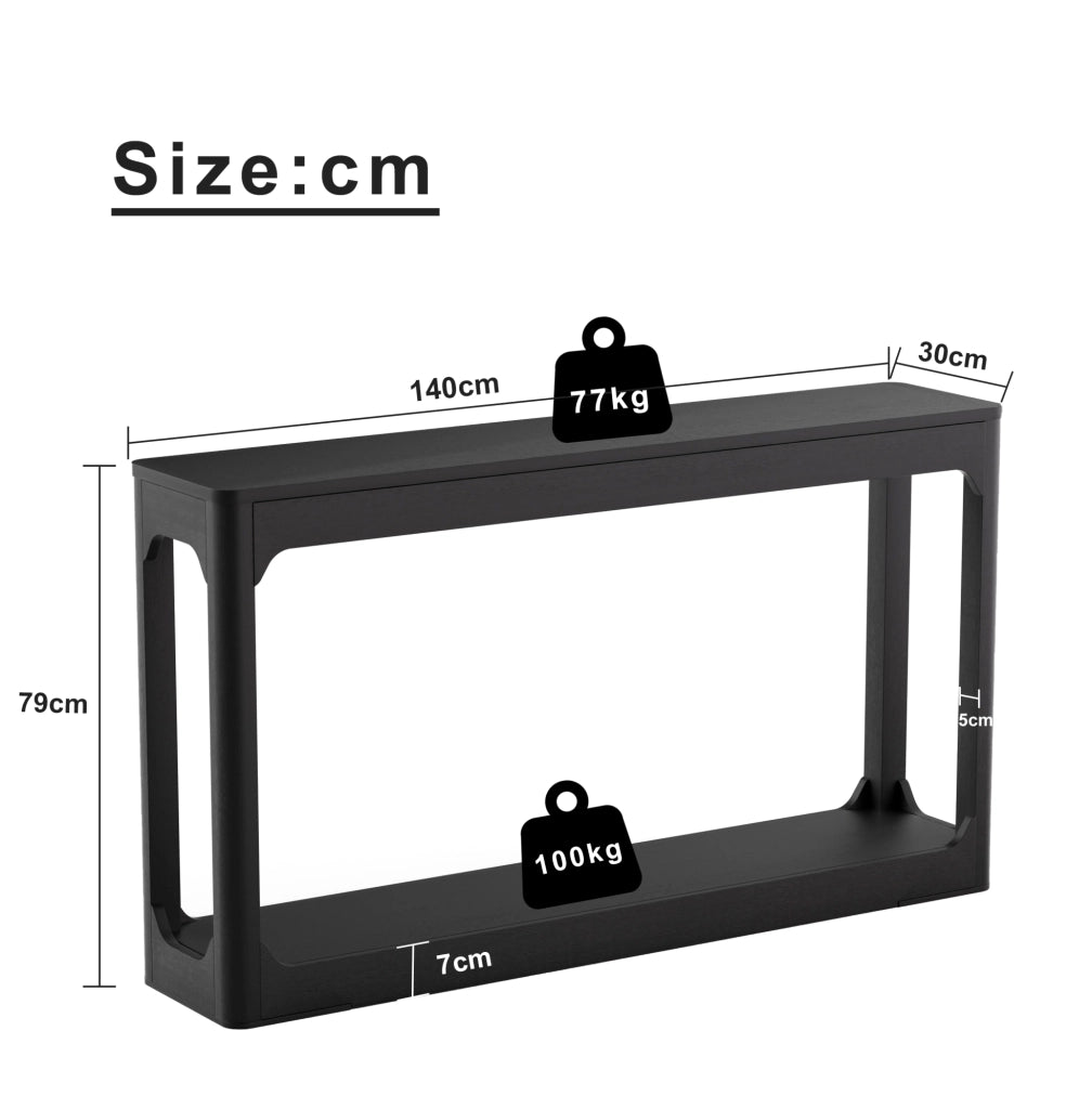 Tavolo consolle nero da 140 cm in MDF con ripiani aperti