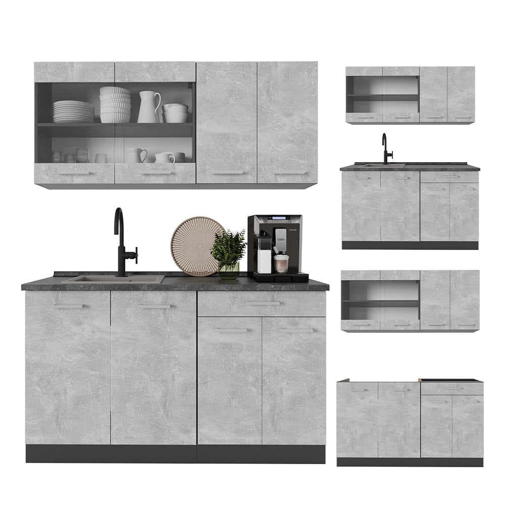 Vicco Cucina completa Calcestruzzo/antracite 140 cm senza piano di lavoro