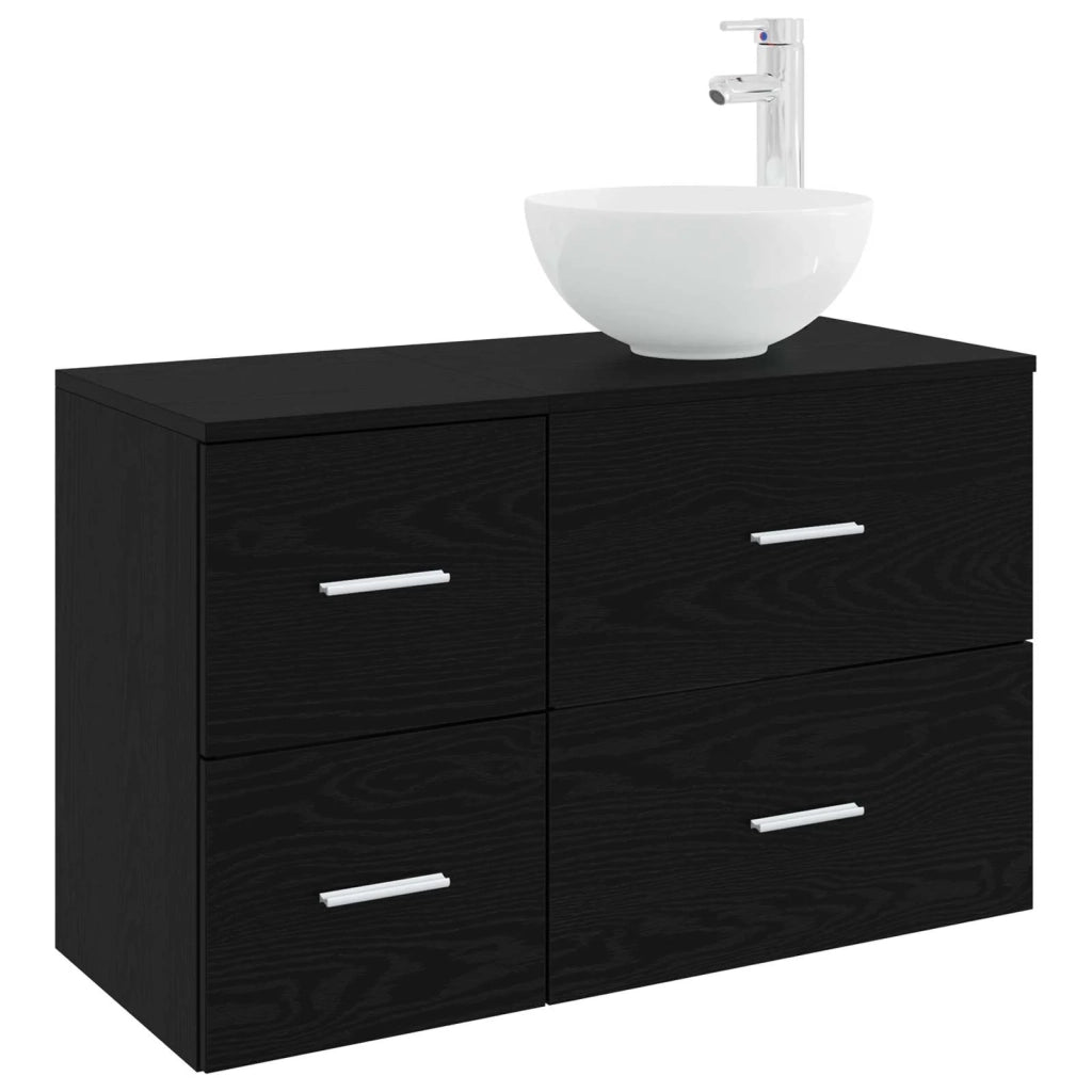 Set di mobili per il bagno 2 pz Rovere Nero 3403945