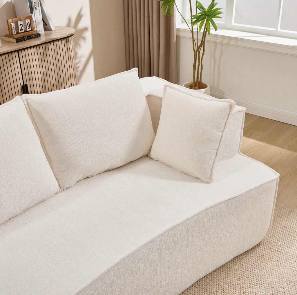 Divano modulare curvo dal design moderno in velluto bianco per soggiorno