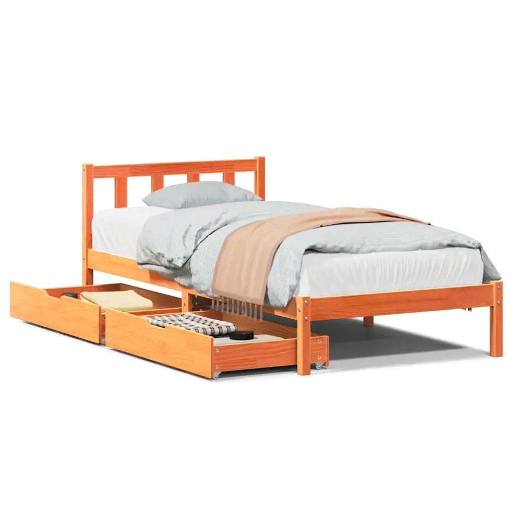 Letto senza Materasso Marrone Cera 100x200 cm in Legno di Pino