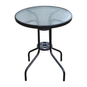 TAVOLINO IN FERRO ROTONDO CON PIANO IN VETRO TEMPERATO 60 X 70 CM NERO